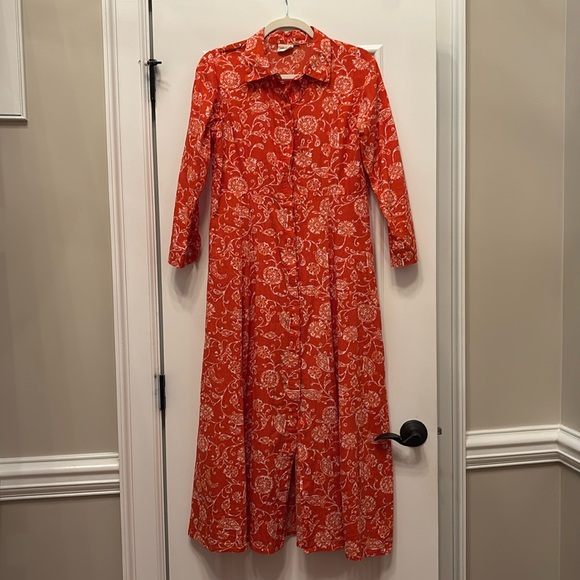 Julia Amory Dresses & Skirts - Button-Front Red Floral Midi Shirt Dress
